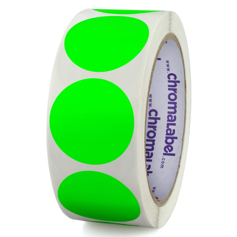 ChromaLabel 1-1/2 Inch Round Permanent Color-Code Dot Stickers, 500 per Roll, Fluorescent Green