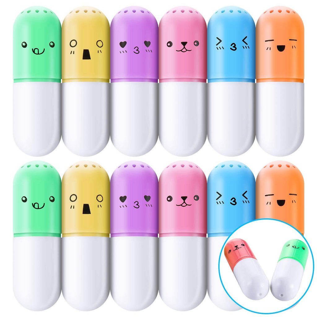 12 Pieces Mini Pill Shaped Highlighter Pens Cute Face Graffiti Marker Pens Girls Stationery Kawaii Pens for Students Office School Home