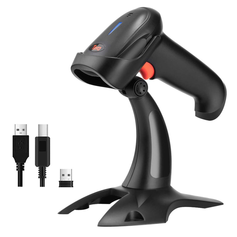 Tera Wireless 2D QR Barcode Scanner with Stand 3 in 1 Bluetooth 2.4GHz USB Wired Connect Smartphone Tablet PC with Vibration Alert Black Model HW0002