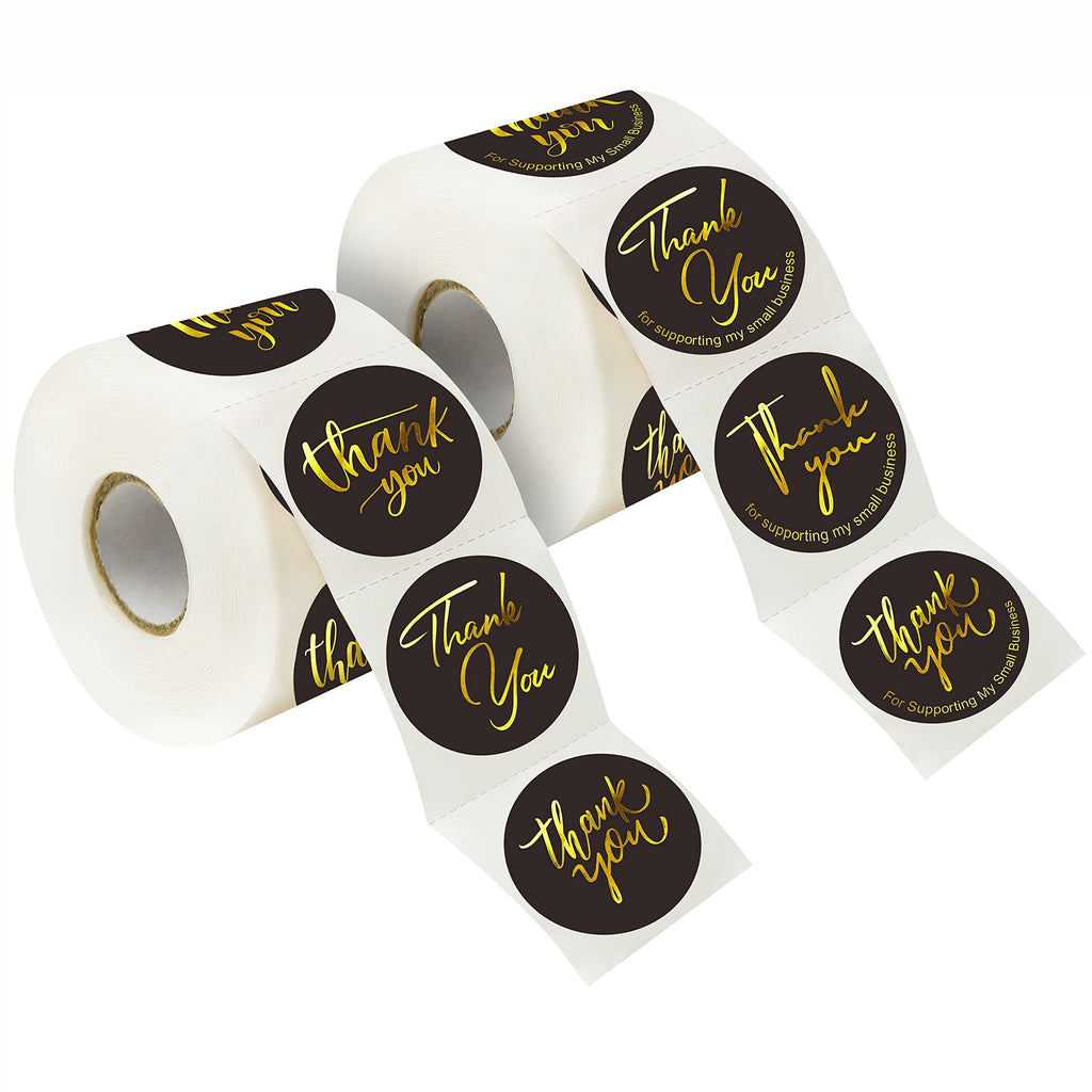 1200 PCS Thank You for Supporting My Small Business Stickers, 16 Designs Gold Foil Fonts, Round Black Labels for Business, Online Retailers, Boutiques, Shops to Use on Packages, Boxes and Envelopes