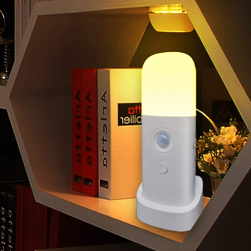 CREWEEL Motion Sensor Night light, Dimmable Night Lights with 5 Brightness Levels, 2000mAh Rechargeable Battery Operated Light, Portable Motion Sensor Light for Kids Room, Bedroom, Hallway(Warm Light) One Pack Warm White