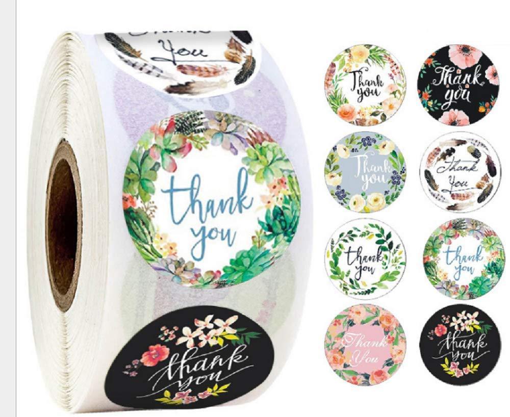 2 Roll 1.5Inch Thank You Stickers, 8 Designs, Thank You Sticker Roll Boutique Supplies for Business Packaging | 500 Labels Per Roll for Bubble Mailers & Bags (1PACK) 1PACK