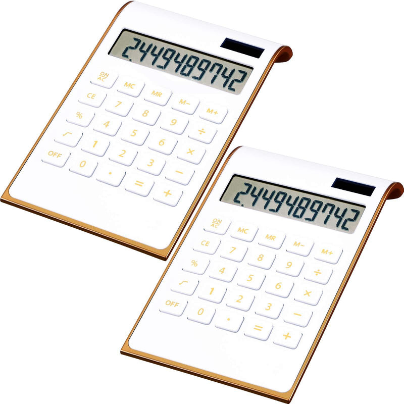 2 Pieces Calculator Solar Power Calculator Slim Elegant Design Solar Calculator Dual Powered Desktop Calculator Tilted LCD Display for Business Office School, 10 Digits