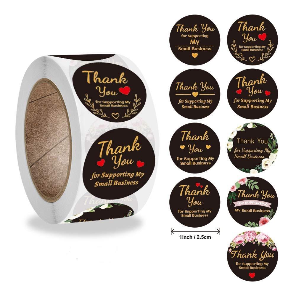 1' Inch Thank You Stickers,Thank You for Supporting My Small Business, Cookie Labels for Bags,Thank You Tags,Flower Bouquets,Gift Wraps, 500 Labels Per Roll (Black,1Inch)