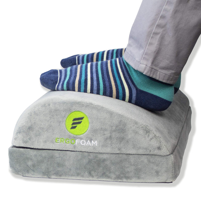 ErgoFoam Adjustable Desk Foot Rest for Added Height - Orthopedic Teardrop Design - Large Premium Foot Rest Under Desk - Most Comfortable Foot Stool Under Desk for Lumbar, Back, Knee Pain (Grey) Grey