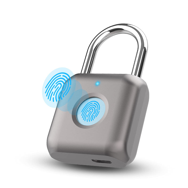Pothunder Fingerprint Padlock, Smart Padlock, Locker Lock, Biometric Metal Keyless Thumbprint Lock, Waterproof, USB Rechargeable, for Gym Locker, School Locker, Luggage, Backpack, Suitcase(Gray) Gray