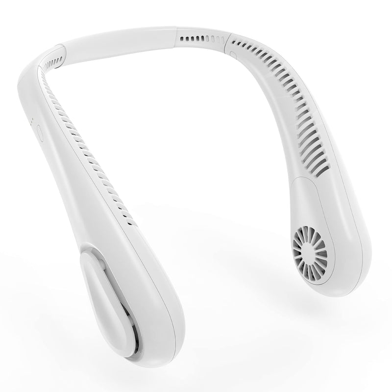 Bladeless Neck Fan, 5000mAh Rechargeable Battery Powered, 4 Speeds, Natural Wind Mode, Angle Adjustable, Hand-free Neck Fan for Both Outdoor & Indoor Use, UL Certified, White