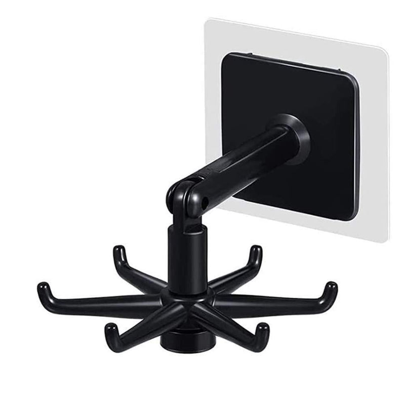 365Home Hanging Utensil Holder Hooks Kitchen Utensil Hanger Wall Mount 360 Degrees Rotating Folding Hook Self Adhesive Hook Utensil Rack with 6 Hooks for Home Kitchen Bathroom Cabinet (Black) Black