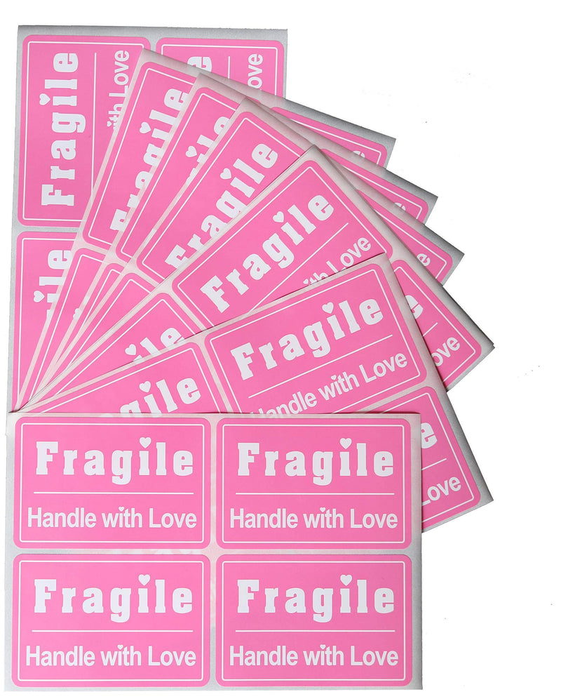 Fragile Lables Pink,MeshaKippa 2x3" 200pcs Cute Pink Fragile Stickers Personal Stickers for Shipping Box,Personal Mailing,Girls Bags White Pink