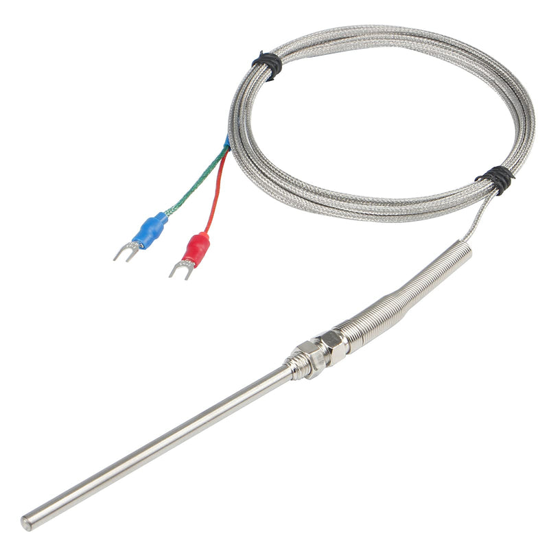 CGELE K-Type Thermocouple Temperature Sensors 0~600℃，2M/6.6Ft Wire Probe Length 100mm Two Wire 100×5mm Stainless Steel Probe Temperature Detector Temperature Gauge… Probe Length 100mm(2M)
