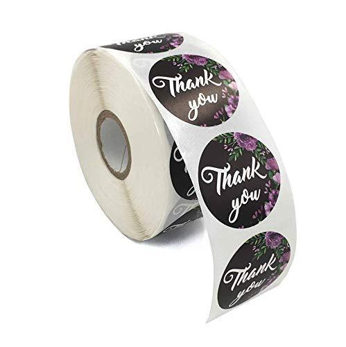 Crafter-selection Stickers Thank You Label, Ronud Envelope Labels, Roll, Gift Wrap Sticker, Greeting Cards, Boutiques Gift, Wedding, 1.5X1.5 inch Purple Flower