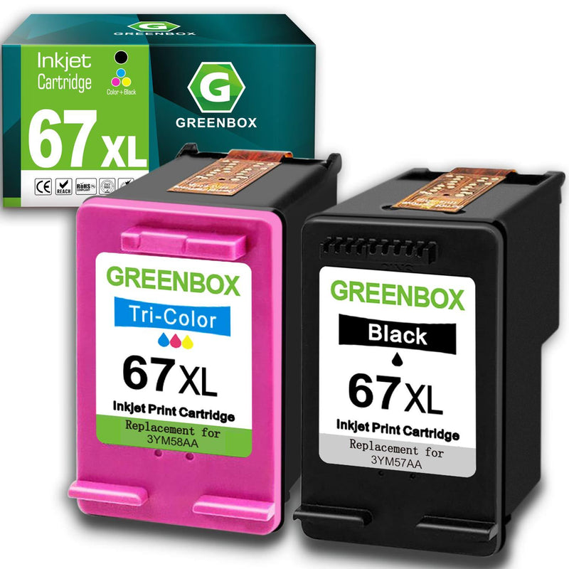 GREENBOX Remanufactured Ink Cartridge Replacement for HP 67 67XL for DeskJet 2732 2755 Envy 6052 6058 6075 DeskJet Plus 4152 4155 4158 (1 Black 1 Tri-Color)