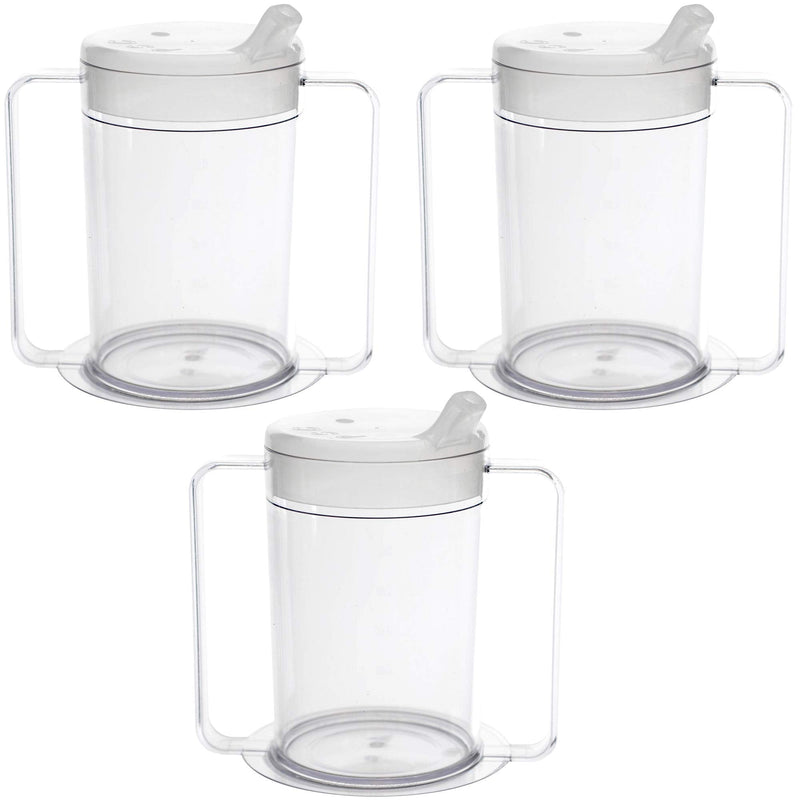 Independence 12oz 2-Handle Plastic Mug with 2 Style Lids, Lightweight Drinking Cup with Easy-to-Grasp Handles for Hot and Cold Beverages, PSC 50 Spill-Resistant Adult Sippy Cup 3 Count (Pack of 1)