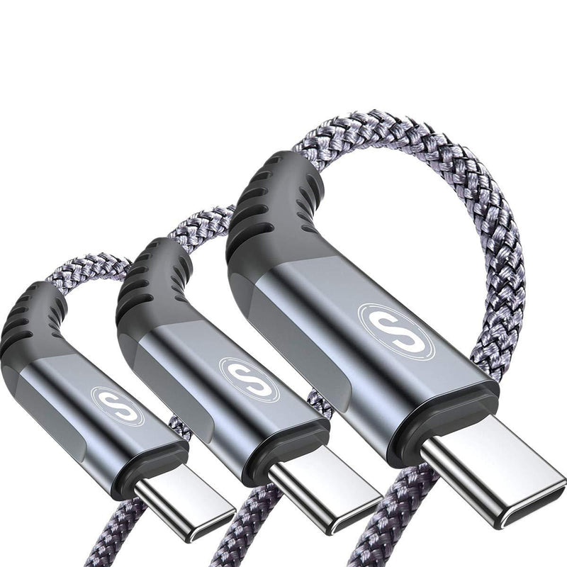 USB Type C Cable 3.1A Fast Charging [3Pack,6.6ft],Sweguard USB-A to USB-C Charger Nylon Braided Cord for Samsung Galaxy S21 S20 S10 S9 S8 Plus,Note 20 10,A02S A32 A71,LG stylo 6,Moto G-Grey 6.6ft Grey