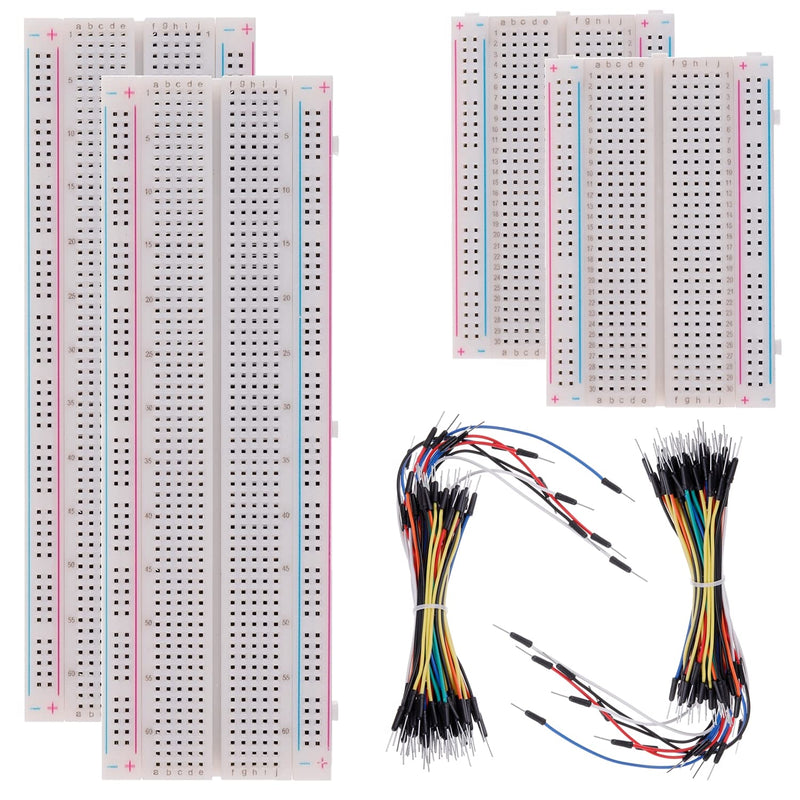 BOJACK 3 Values 130 Pcs Solderless Breadboard 4 Pcs 830 Tie Points & 400 Tie Points & 126 Pcs Flexible Breadboard Jumper Wires