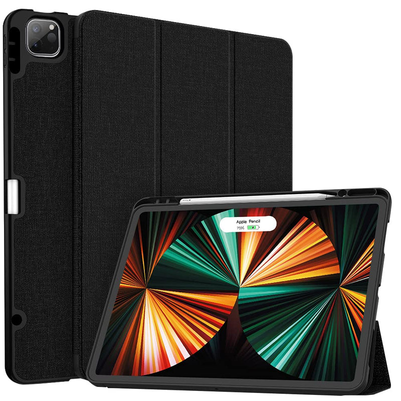 Soke New iPad Pro 12.9 Case 2021 with Pencil Holder - [Full Body Protection + 2nd Gen Apple Pencil Charging + Auto Wake/Sleep], Soft TPU Back Cover for 2021 iPad Pro 12.9 inch(Black) Black