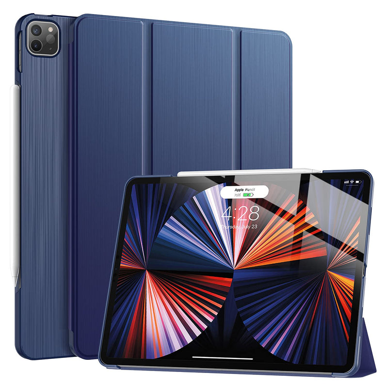 Soke New iPad Pro 12.9 Case 2021(5th Generation) - [Slim Trifold Stand + 2nd Gen Apple Pencil Charging + Smart Auto Wake/Sleep],Premium Protective Hard PC Back Cover for iPad Pro 12.9 inch(Navy) Navy