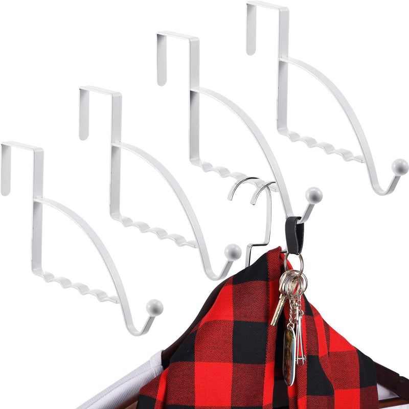 4 Pieces Over Door Hooks Hanger Multi Hanging Storage Organizers Valet Hooks for Coats Clothes Hoodies Hats Scarves Purses Keys Bath Towels Robes and More (White) White