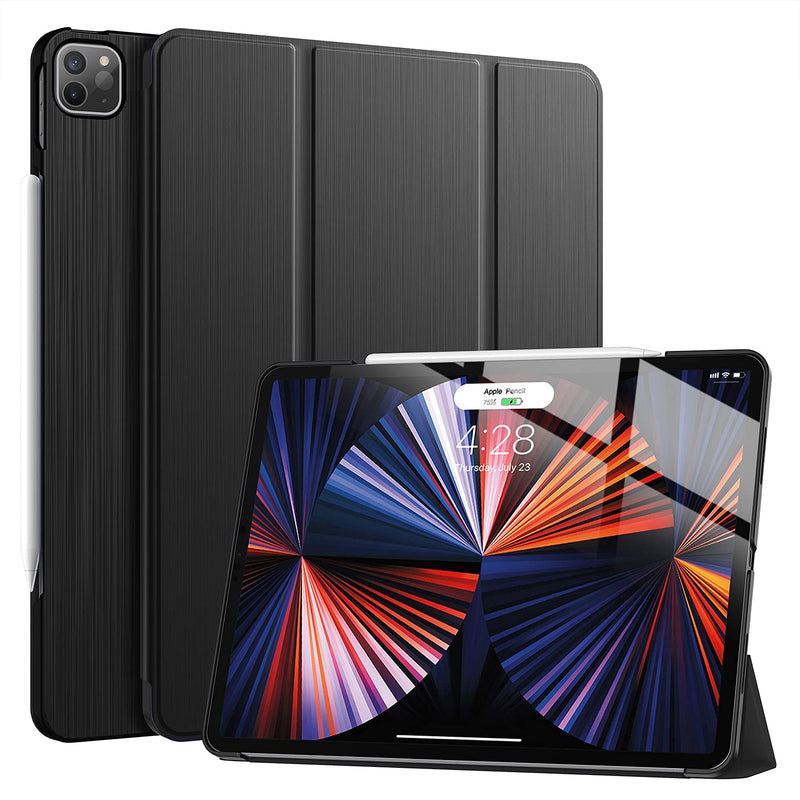 Soke New iPad Pro 12.9 Case 2021(5th Generation) - [Slim Trifold Stand + 2nd Gen Apple Pencil Charging + Smart Auto Wake/Sleep],Premium Protective Hard PC Back Cover for iPad Pro 12.9 inch(Black) Black