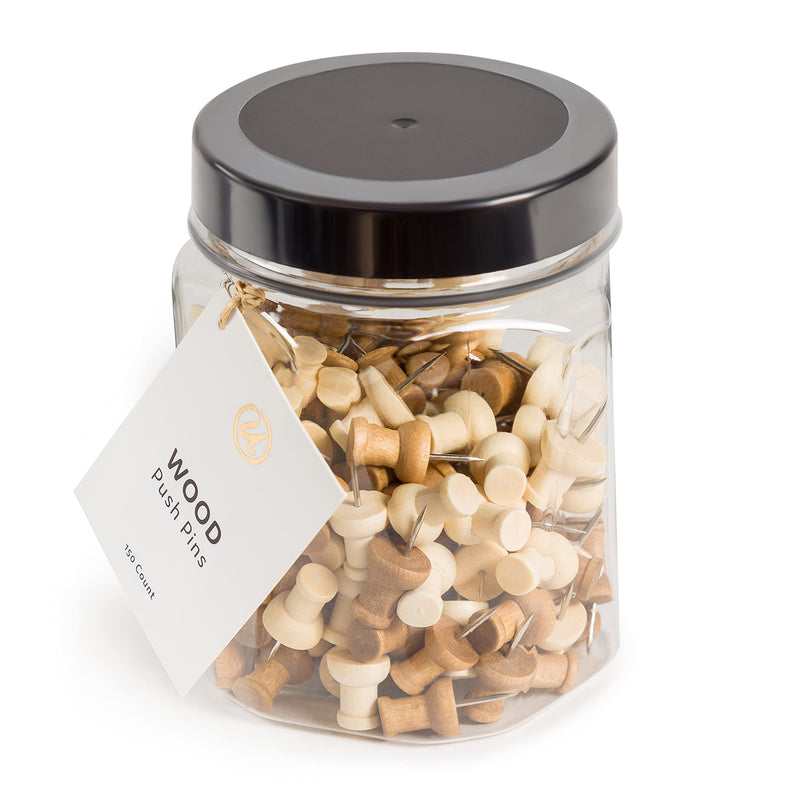U Brands Standard Wooden Push Pins Set, Office Supplies, 150 Pieces