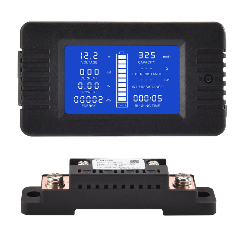 CGELE DC Multifunction Battery Monitor Meter with Shunt,0-200V,0-100A, LCD Display Digital Current Multimeter Voltmeter Ammeter for Cars RV Solar,Widely Applied to 12V/24V/48V RV/Car Battery… DC 100A Battery Meter