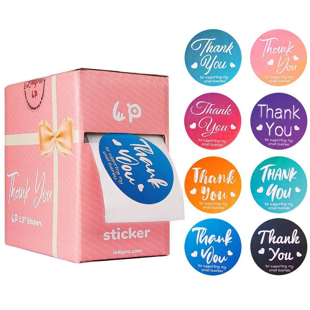 Lollipro Gradient Color Coated Paper Thank You Stickers Roll 1.5 Inch Round for Small Business Packaging, 500 Pcs with 8 Pattern in Box-Packed, Water Resistant Gradient-8 Pattern