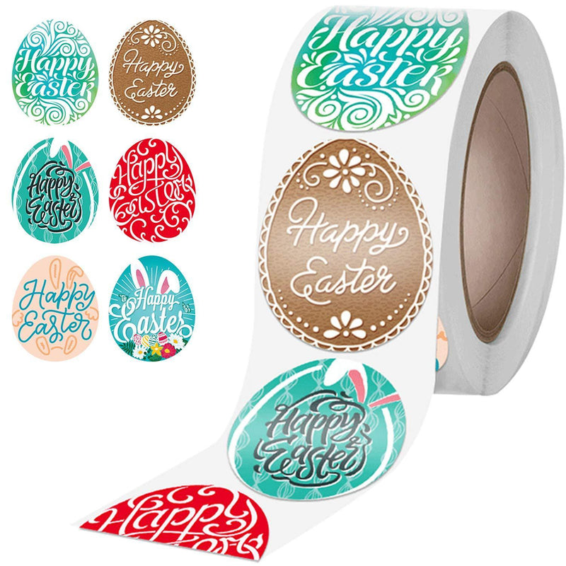 Happy Easter Label Sticker 1.5 Inch Oval, 500 Labels Per Roll, Colorful "Happy Easter" Sticker for Easter Gifts