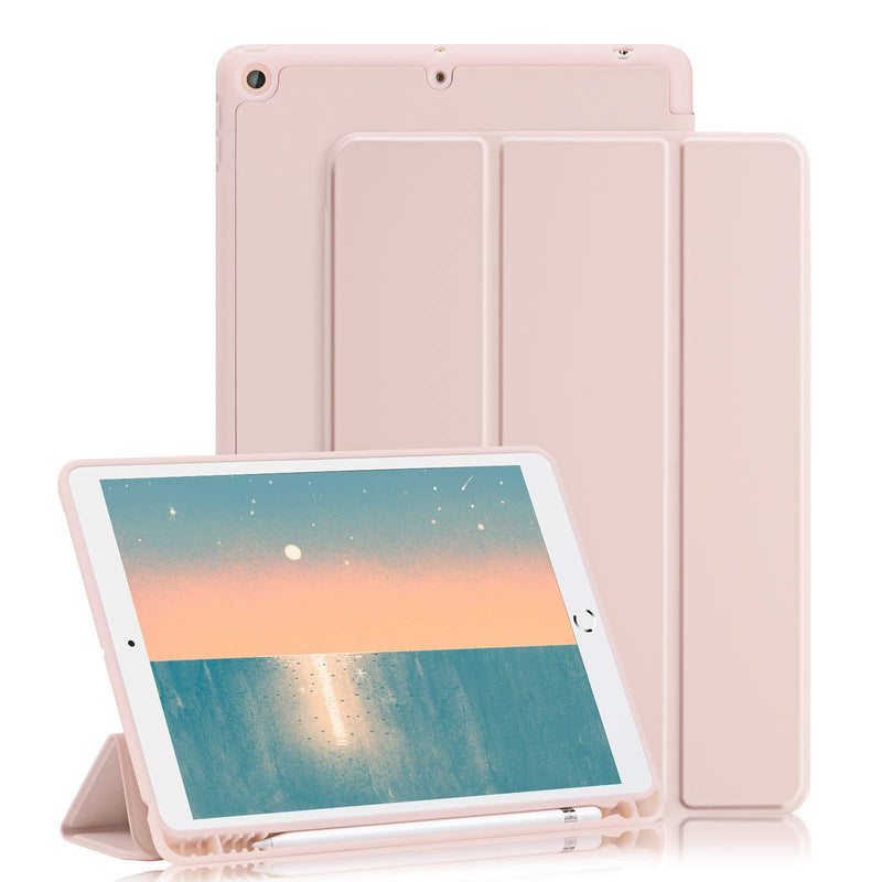GHINL iPad 8th/7th Generation case (2020/2019) iPad 10.2-Inch Case with Pencil Holder [Sleep/Wake] Slim Soft TPU Back Smart Magnetic Stand Protective Cover Cases (Light Pink) 1-Light Pink