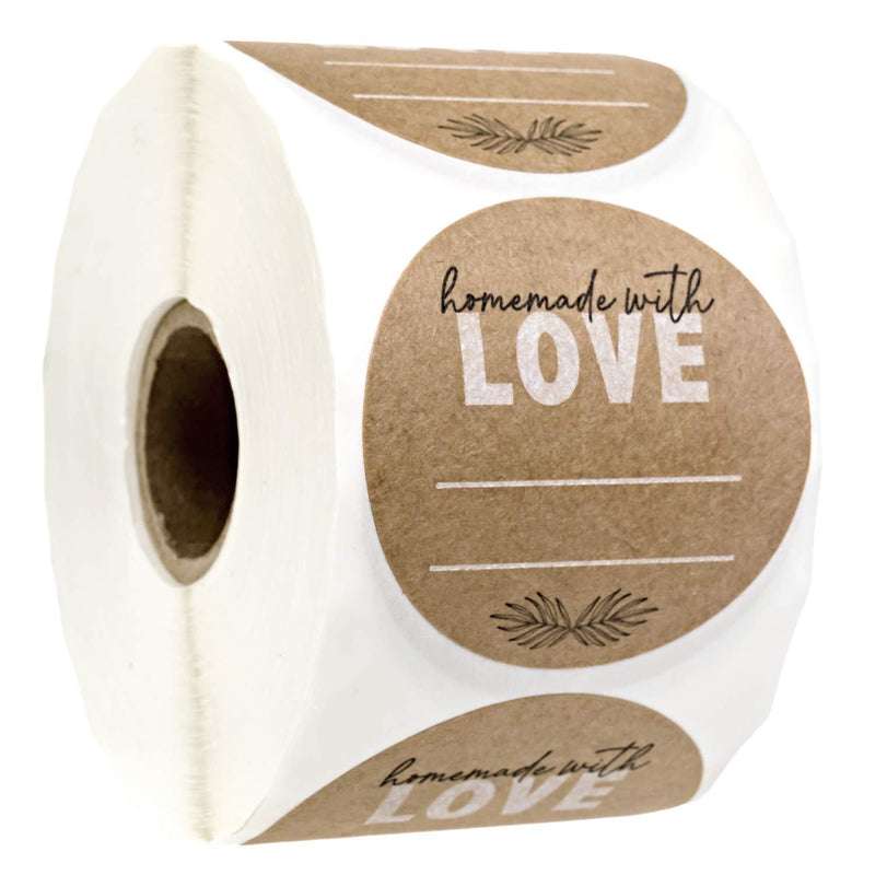 Homemade with Love Canning Stickers / 500 2" Circle Labels Printed On Sturdy Kraft Stock/Illustrated Botanical Accent