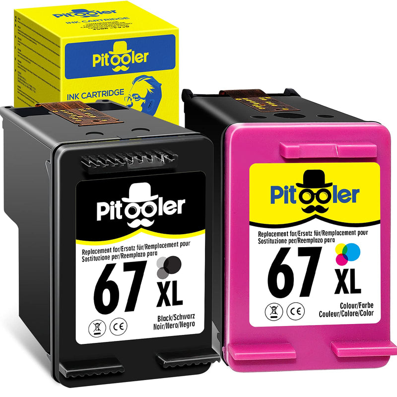Pitooler Remanufactured Ink Cartridge Replacement for HP 67 67XL Blcak Tri-Color Use for Envy 6400 6000 6055e 6455e 6055 6452 6455 Pitooler 4100 2700 2755e 4155e 2755 2752 2732 2722 4152 4155 Printer