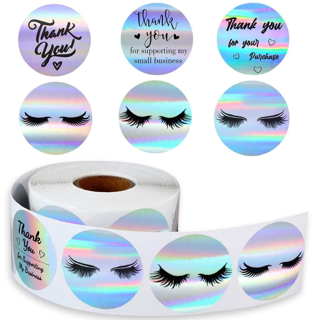 Eyelash Stickers-Adhesive Holographic Stickers-500 Pieces 1.5inch Rainbow Lash Label Stickers-Thank You for Supporting My Small Business Round Shape Stickers for Business Shop Wrapping Supplies Style 1