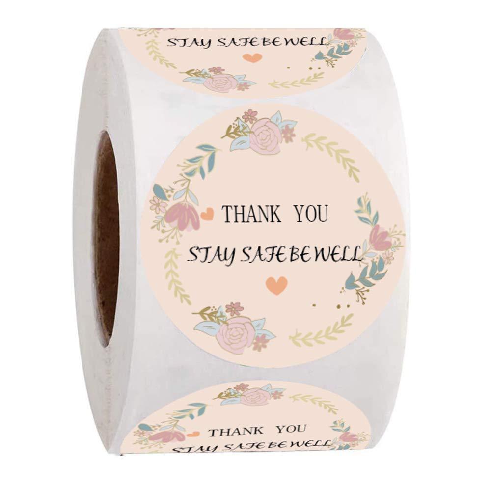 YOUOK Thank You Delivery Takeout Labels 1.5 INCH Pink Removable Waterproof Stickers of Stay Safe and Be Well for Envelops,Gift Packaging,Bubble mailers,Boxes and Small Business Cards(500PCS / ROLL)