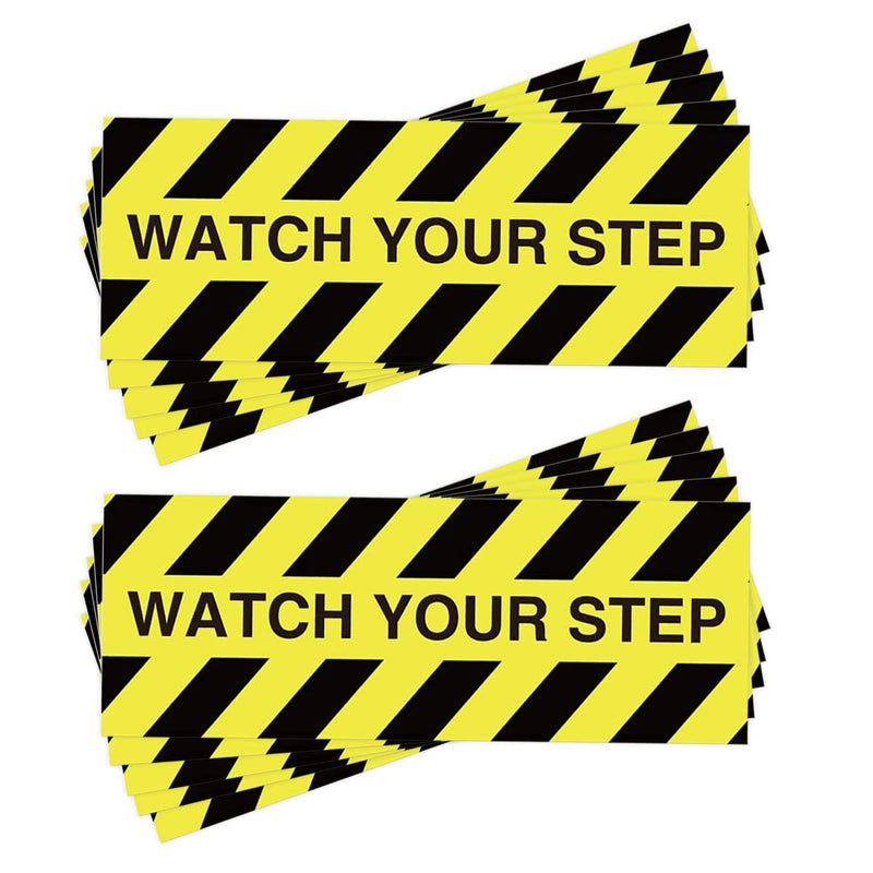 10 Pieces Watch Your Step Warning Sticker，3 by 8 Inches Adhesive Tape Anti Slip Abrasive Tape for Workplace Safety Wet Floor Caution