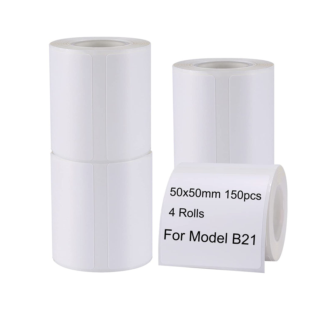 Adhesive B21 Labels Maker Tape, Waterproof Thermal Barcode Label Printer Paper Stickers (50x50mm-white4) 50x50mm-white*4