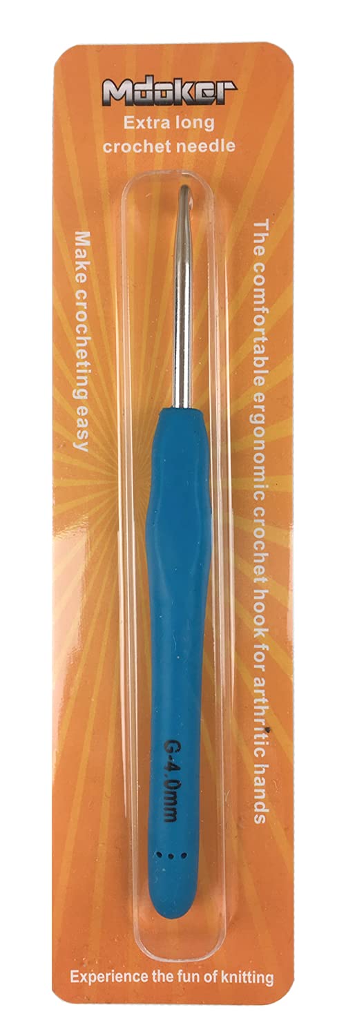 Mdoker Extra Long Crochet Hooks,Ergonomic Grip Soft Handles for Handmade DIY Crocheting,Size G/6(4.0MM) 4mm Blue