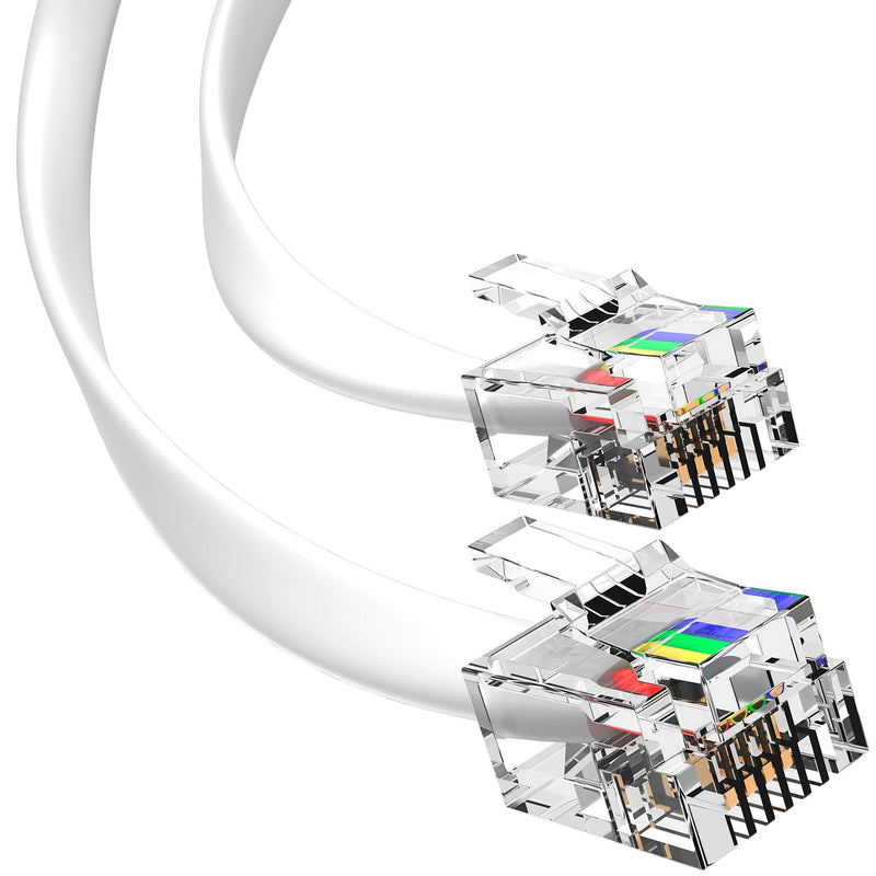 RJ11 Cable Phone Cord for Landline & Telephone Cord for RJ11 to RJ11 Devices â€“ Smooth, Clear Connections & Optimum Quality â€“ Durable Phone Cable with 4 Gold-Plated Contact Pins (White, 15ft) by G-PLUG White