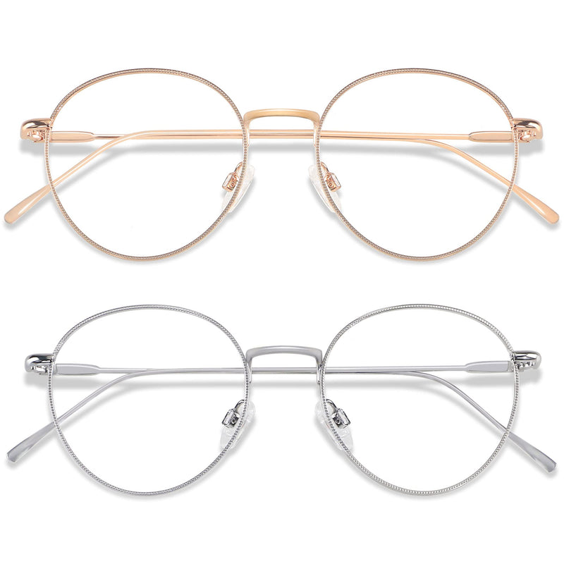 Blue Light Blocking Glasses Women Men Small Face Computer 2 Pack Bluelight Blocker Metal Frame Round (2pack)rose Gold+silver | Anti-blue Light Lens