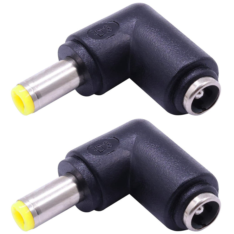 2Pcs DC Power Connector Adapter 90 Degree Angle 5.5mm x 2.5mm Male Plug to 5.5mm x 2.1mm Female Jack Coupler Converter (L Type 2.5 to 2.1mm Yellow)