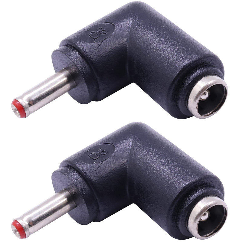 2Pcs DC Power Connector Adapter 90 Degree Angle 3.5mm x 1.35mm Male Plug to 5.5mm x 2.1mm Female Jack Coupler Converter (L Type 3.5 x 1.35mm Red)