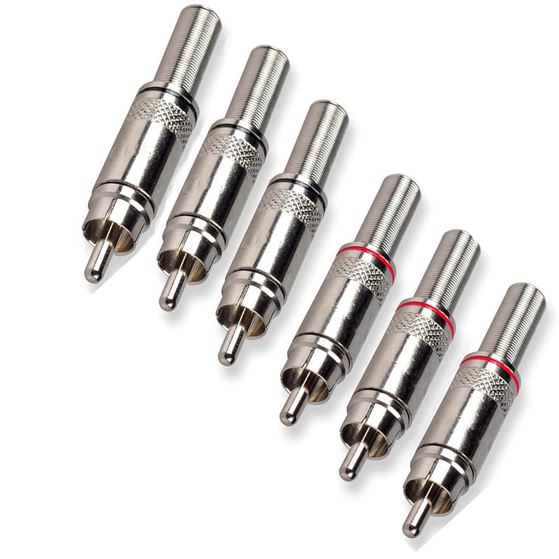 RCA Male Plug Screwsï¼ŒRCA Connector Solder Soldering Audio Video in-Line Jack Adapter with Spring Strain Relief Connector - (6 Pcs)