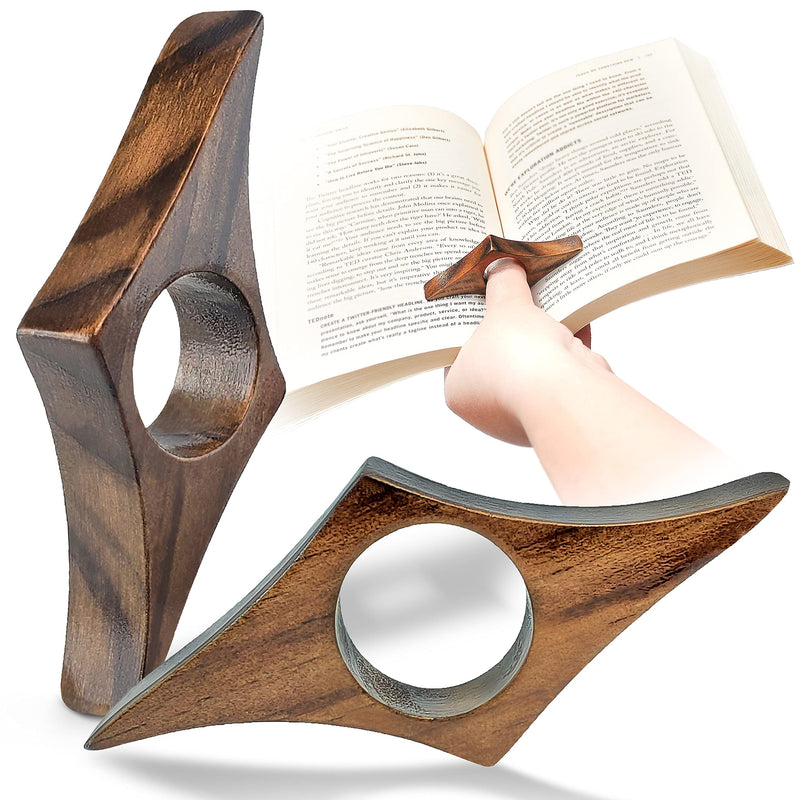 ZB Essentials Book Page Holder - Set of 2 Walnut - Handy Book Accessories - Convenient Reading Accessories for Avid Readers - Book Opener - Unique Gifts for Book Lovers - Gifts for Readers (M - 0.86") Set of 2 Medium