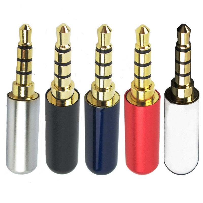 VizGiz 5 Pack 3.5mm 4 Pole Jack Replacement Plug Repair Audio Cable Male Connector 1/8 TRRS (1Tip/2Ring/1Sleeve) Stereo Headphone Earphone Microphone Soldering DIY Adapter Tool 4PIN Terminal