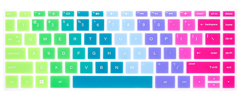 MMDW English Silicone Keyboard Cover for HP 2020 2019 2018 for HP 14" Laptop/for HP Pavilion X360 14M-BA 14M-CD 14M-DH 14-BF 14-cm 14-CF 14-DF 14-DK 14-DS 14-DQ Series,Rainbow Rainbow