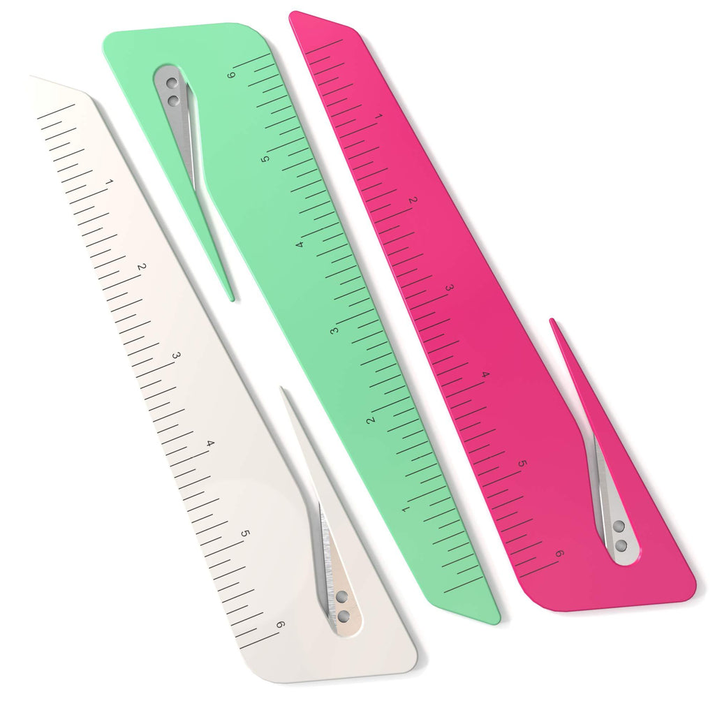 Uncommon Desks Ruler & Letter Opener Combo - Easy to Hold - Oversized Grip - Colorful 6 Inch Ruler - Envelope Opener w/Measuring Tool - Perfect for Crafts, Drafting, Sewing, & Drawing - (3 Pack)