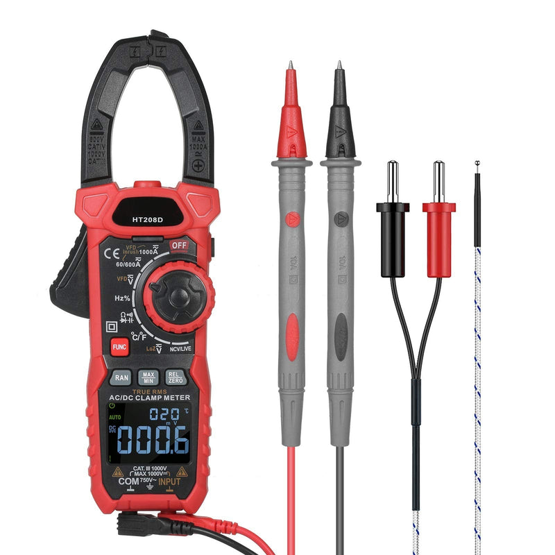 AC/DC Digital Clamp Meter 1000A True RMS Auto Range Professional Multimeter, 6000 Counts, Inrush, VFD, LOZ Mode Measures Current Voltage Temperature Capacitance Resistance Diodes Continuity Duty-Cycle AC/DC Current Meter