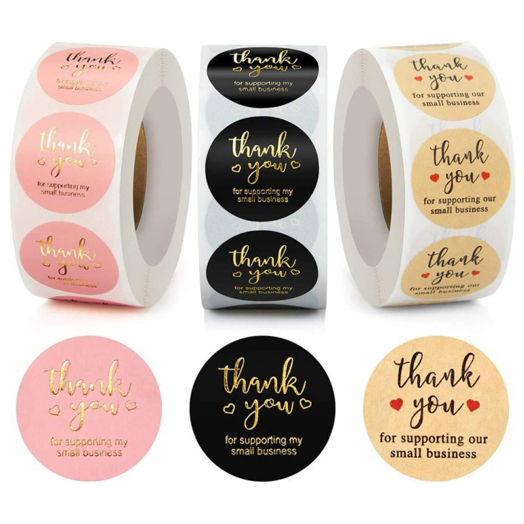 3 Roll Thank You Sticker Labels Seals, JUZIEM Thank You for Supporting My Small Business Sticker, 1" Round Kraft Labels for Greeting Cards, Flower Bouquets, Gift Wraps, Baking Package, Envelopes 3 Pack