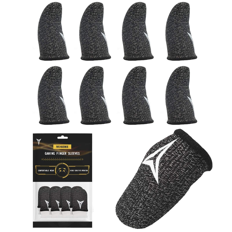Gaming Finger Sleeves for Mobile Gaming, 0.3mm Silver Fiber, Smooth Operation, Anti-Sweat, Extremely Thin, Nuozme Finger Sleeves Compatible with Mobile Phone Tablet Devices, 8 PCS (Black) Black