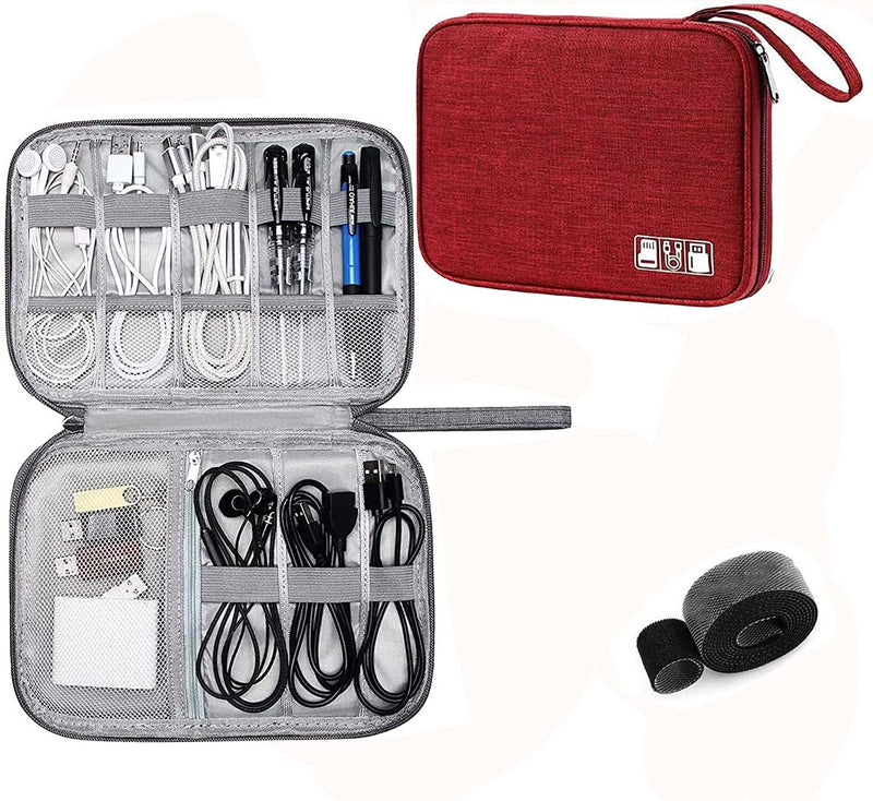 Electronic Organizer Travel Universal Cable Organizer Electronics Accessories Cases for Cable, Charger, Phone, USB, SD Card,1Pack Red Single Layer/9.85”x7.48”x0.79”
