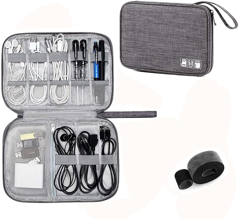 Electronic Organizer Travel Universal Cable Organizer Electronics Accessories Cases for Cable, Charger, Phone, USB, SD Card,1Pack Grey Single Layer/9.85”x7.48”x0.79”