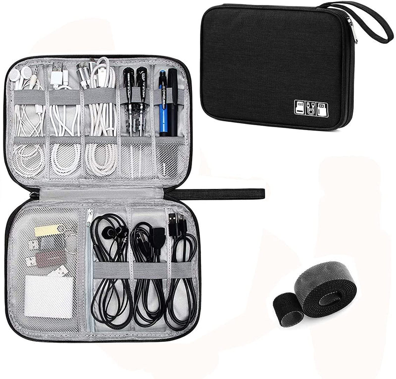 Electronic Organizer Travel Universal Cable Organizer Electronics Accessories Cases for Cable, Charger, Phone, USB, SD Card,1Pack Black Single Layer/9.85”x7.48”x0.79”